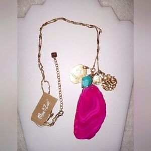 Wish Necklace Pink Sliced Geode Agate with Charms Max And Zoe